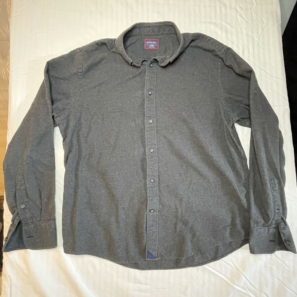 Untuckit Button Down Shirt Mens Large Dark Gray Flannel Long Sleeve Size L